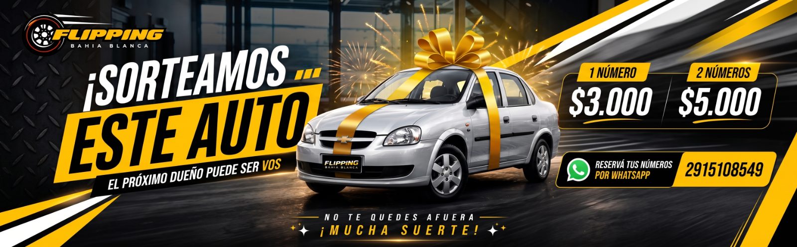 Sorteamos este auto!! 1 número $3.000, 2 números $5.000. Reservá tus números por WhatsApp al 291 510-8549.